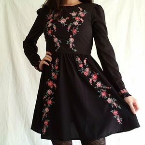 Black embroidered rose dress